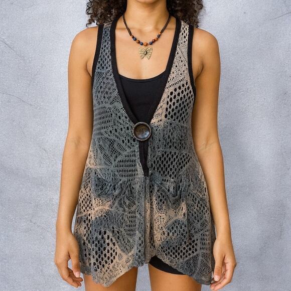 Vintage Y2K Lily by Firmiana Blue And Black Open Weave Sleeveless Overtop Small - Picture 1 of 8